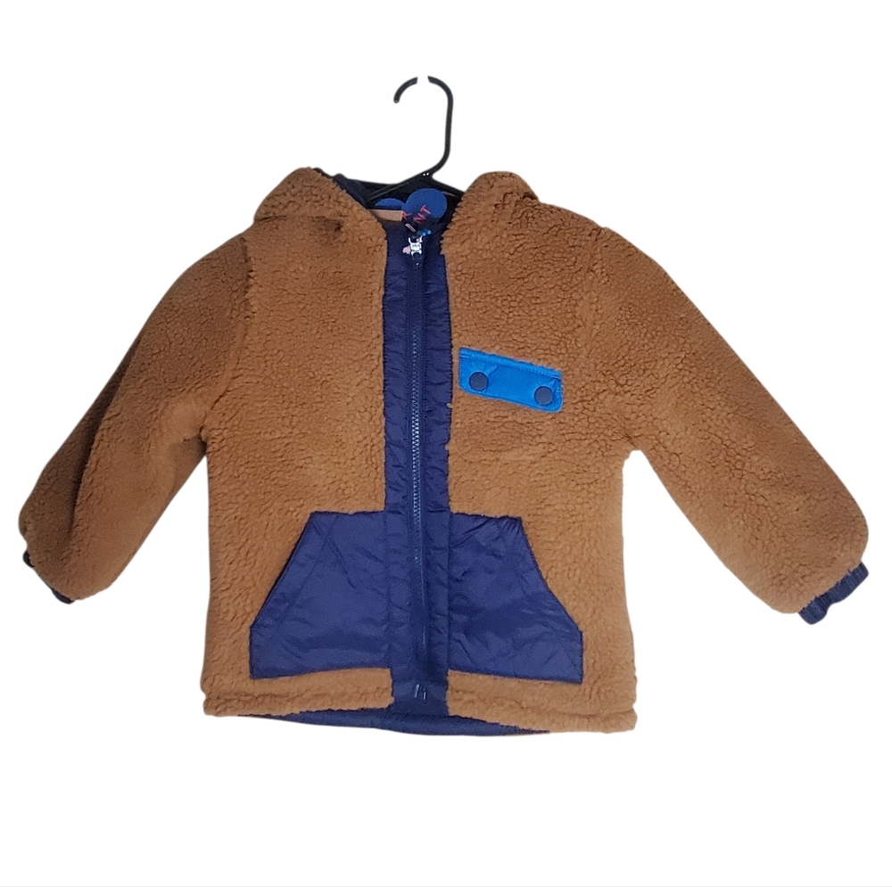 Mini Boden Cosy Borg Reversible Water Resistant Hooded Jacket Color Blocked